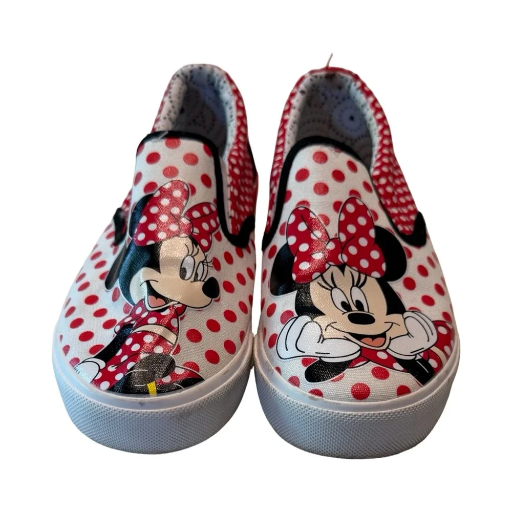 Ground Up Disney Minnie Mouse Polka Dot Slip‎ On Sneakers Kids Size 4 Red White